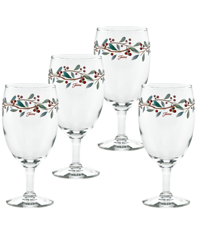 Fiesta Nutcracker Holly Footed Goblet Glasses, Set Of 4 In Red,green