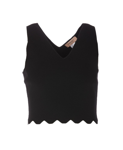 Twinset Cropped V-neck Sleeveless Top In Black