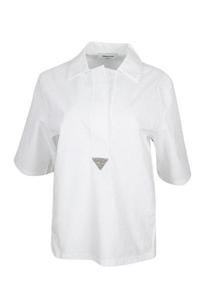 Fabiana Filippi Short-sleeved Polo T-shirt With Collar Made Of Jersey Cotton On The Front And Ribbed On The Back. Po In White