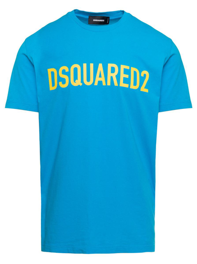 DSQUARED2 LIGHT BLUE T-SHIRT WITH CONTRASTING LETTERING IN COTTON MAN DSQUARED2