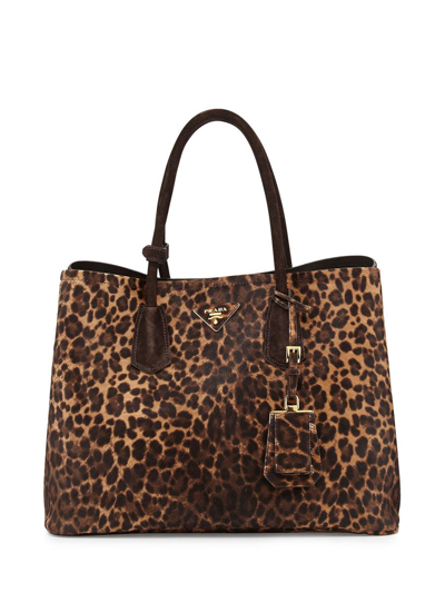 Prada Cavallino Twin Pocket Pocket Bag Leopard In Miele Moro