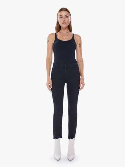 Mother The Mid Rise Dazzler Ankle Step Fray Not Guilty Jeans In Black