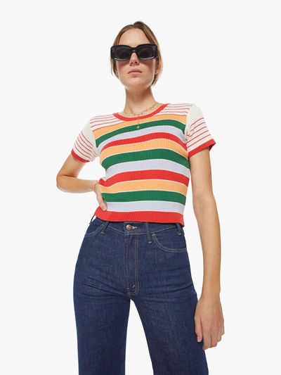Mother The Itty Bitty Scoop Neck Rainbow Multi Stripe T-shirt (also In Xs, S,l, Xl) In White