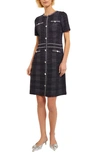 Misook Plaid Tweed-knit Button-front Midi Dress In Black White