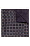 Eton Medallion Double Sided Wool Flannel Pocket Square In Navy