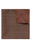 Eton Geometric-pattern Reversible Wool Pocket Square In Orange