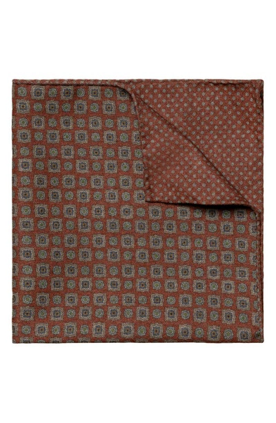 Eton Geometric-pattern Reversible Wool Pocket Square In Brown