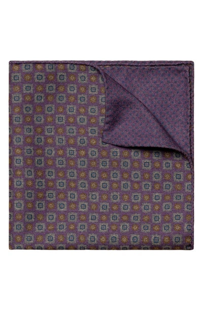 Eton Medallion Double Sided Wool Flannel Pocket Square In Purple