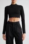 A.l.c Bea Long-sleeve Scallop Crop Top In Black
