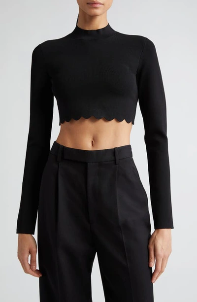 A.l.c Bea Long-sleeve Scallop Crop Top In Black