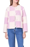 English Factory Women's Shearling Check Cardigan In Lilac/ Cream