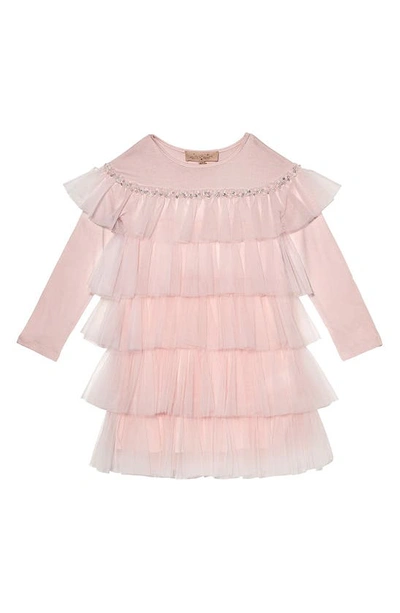 Tutu Du Monde Kids' Prancer Long Sleeve Tiered Tulle Party Dress In Porcelain Pink
