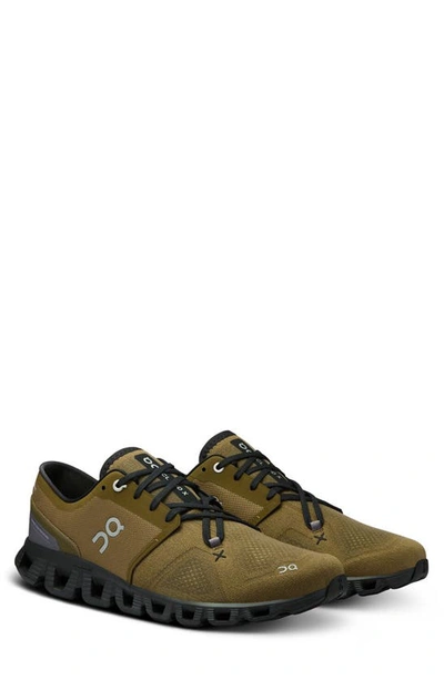 On Khaki Cloud X 3 Sneakers In Hunter/ Black
