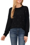 Cece Women's Rhinestone Embellished Crewneck Sweater In Rich Black
