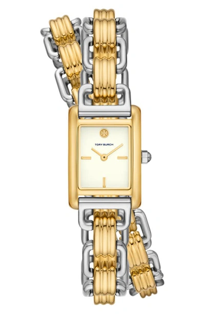 Tory Burch The Mini Eleanor Two Hand Two Tone Stainless Steel Watch In Cream/two-tone