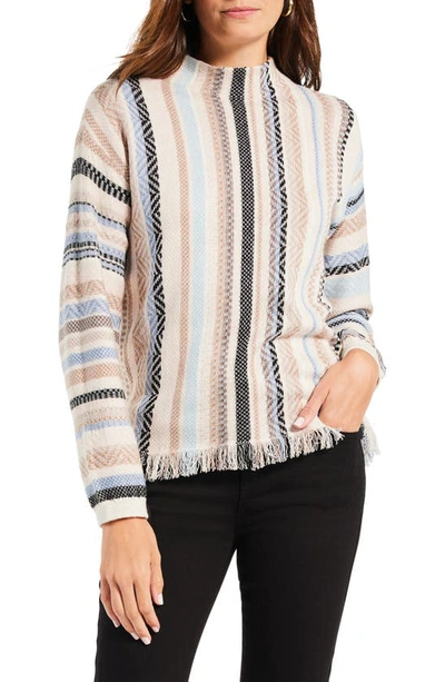 Nic + Zoe Early Frost Stripe Cotton Blend Sweater In Beige