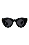 Loewe Inflated Pantos 46mm Round Sunglasses In Shiny Black / Smoke