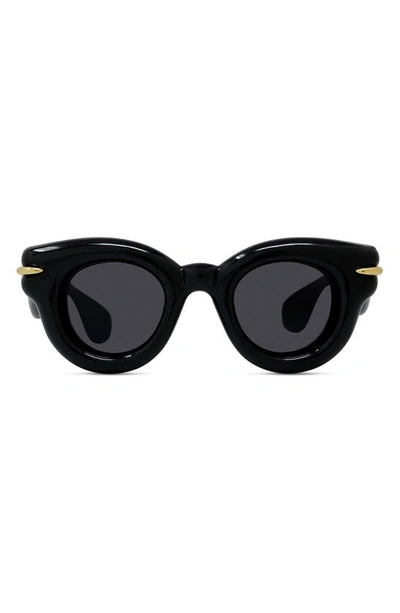 Loewe Inflated Trouseros 46mm Round Sunglasses In Shiny Black / Smoke