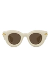 Loewe Inflated Pantos 46mm Round Sunglasses In Ivory / Brown
