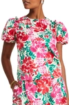 Vineyard Vines Brush Floral Print Puff Sleeve Top In Brush Floral - Marsh