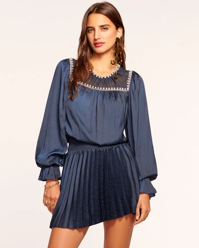 Ramy Brook Lailey Embellished Long Sleeve Mini Dress In Blue