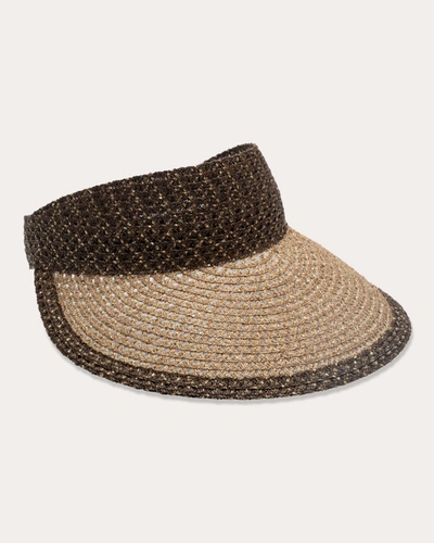 Eugenia Kim Ricky Metallic Two-tone Paper Straw Visor In Chocolate/camel