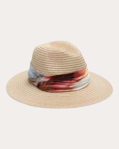 Eugenia Kim Women's Courtney Watercolor Print-trimmed Satin & Hemp Vented Fedora In Natural