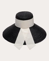 Eugenia Kim Mirabel Straw Large-brim Hat With Scarf In Black