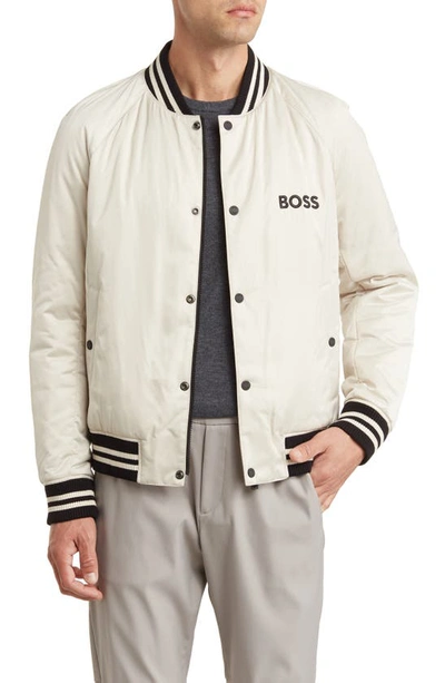 Hugo Boss Crospa 10247522 01 Embroidered Logo Bomber Jacket In Open White