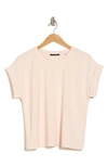T Tahari Roll Sleeve Scuba Top In Pink Cloud