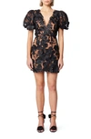 ELLIATT ROSALIND FLORAL EMBROIDERED PUFF SLEEVE COCKTAIL MINIDRESS