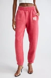 Alexander Wang Puff Logo Structured Terry Sweatpants In Soft Cherry