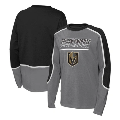 Outerstuff Kids' Big Boys Grey, Black Vegas Golden Knights Pro Assist Long Sleeve T-shirt In Grey,black