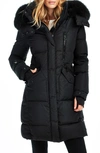 SAM LONGLINE QUILTED DOWN JACKET WITH REMOVABLE FAUX FUR TRIM HOOD