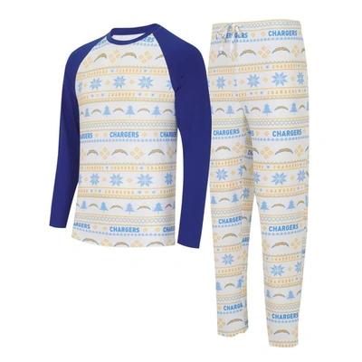 CONCEPTS SPORT CONCEPTS SPORT WHITE/POWDER BLUE LOS ANGELES CHARGERS TINSEL RAGLAN LONG SLEEVE T-SHIRT & PANTS SLEE