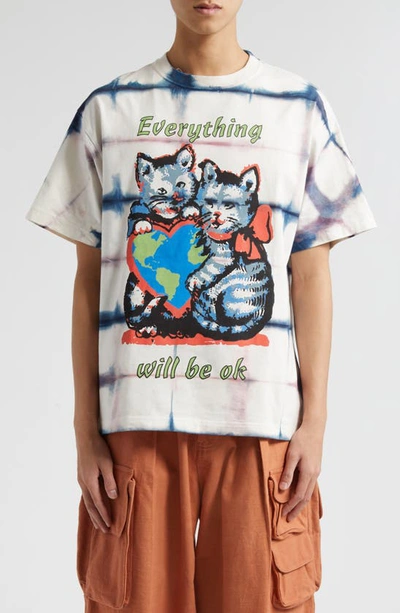 Story Mfg. Grateful Everything Will Be Ok Organic Cotton Graphic T-shirt In Purple Kitten Courage