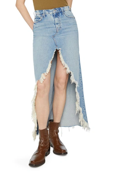 Mother The Ditcher Maxi Super Fray Denim Skirt In Blue