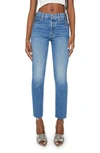 MOTHER THE TOMCAT FRAYED HIGH WAIST ANKLE STRAIGHT LEG JEANS