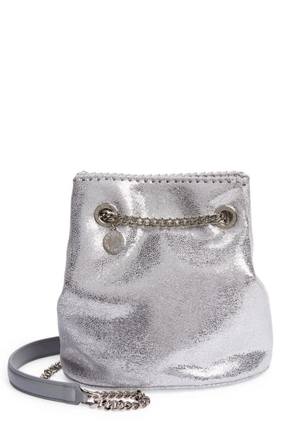 Stella Mccartney Falabella Shaggy Deer Faux Leather Bucket Bag In Silver