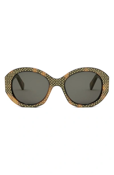 Celine Embellished Brown Acetate Round Sunglasses In Colhav/smk