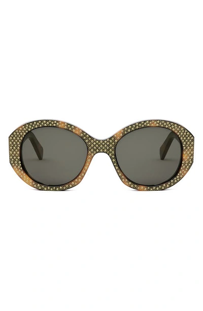 Celine Embellished Brown Acetate Round Sunglasses In Blonde Havana / Smoke