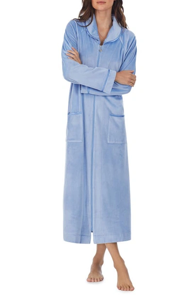 Eileen West Long Sleeve Velour Zip Robe In Blue