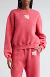 Alexander Wang T Alexanderwang.t Essential Terry Crew Sweatshirt With Puff Paint Logo In Soft Cherry