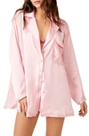 FREE PEOPLE LIKE HONEY LONG-SLEEVE SATIN PAJAMA SHIRT