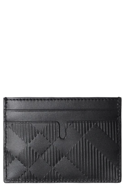 Burberry Sandon Check Embossed Leather Card Case In Black