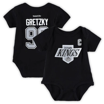 MITCHELL & NESS INFANT MITCHELL & NESS WAYNE GRETZKY BLACK LOS ANGELES KINGS CAPTAIN PATCH NAME & NUMBER BODYSUIT