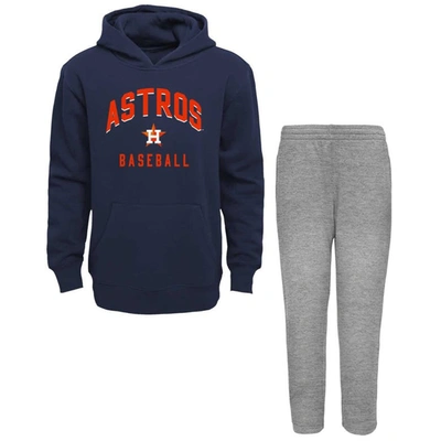 Outerstuff Baby Boys And Girls Navy/heather Gray Houston Astros Play By Play Pullover Hoodie Pants Set In Navy,heather Gray