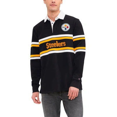 TOMMY HILFIGER TOMMY HILFIGER BLACK PITTSBURGH STEELERS CORY VARSITY RUGBY LONG SLEEVE T-SHIRT