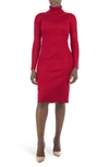 Nina Leonard Turtleneck Ribbed Midi Sweater Dress In Nina Red