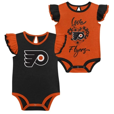 Outerstuff Babies' Girls Infant Orange/black Philadelphia Flyers Two-pack Training Bodysuit Set In Orange,black